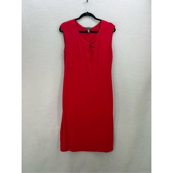 Lauren Ralph Lauren Women Red Twist Front V-Neck Matte Jersey Sheath Dress Large - Picture 10 of 10